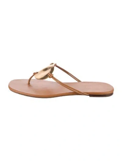 Pre-owned Tory Burch Leather Flip Flops In Brown