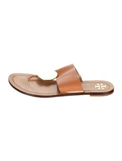 Pre-owned Tory Burch Leather Flip Flops In Brown