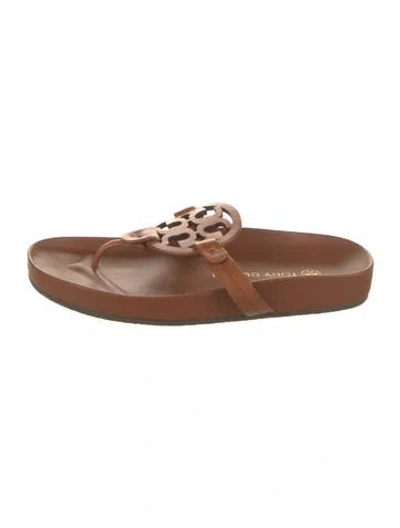 Pre-owned Tory Burch Leather Flip Flops In Brown