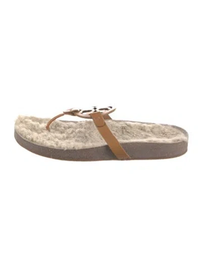 Pre-owned Tory Burch Leather Flip Flops In Brown
