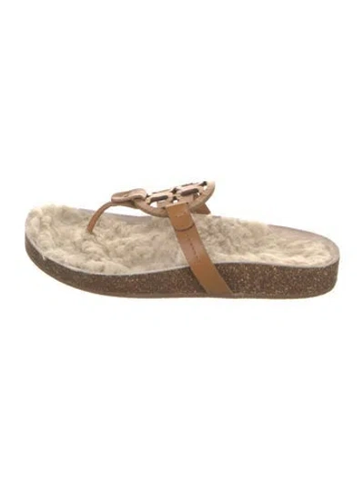 Pre-owned Tory Burch Leather Flip Flops In Brown