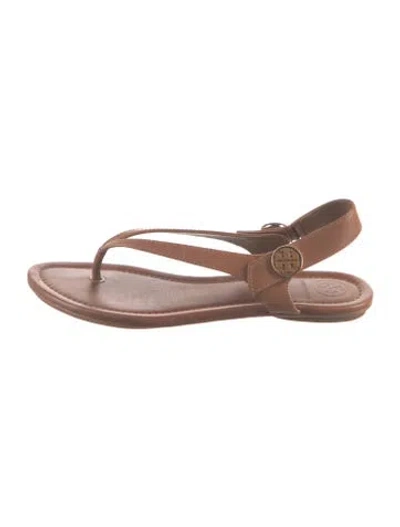 Pre-owned Tory Burch Leather Flip Flops In Brown