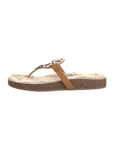 Pre-owned Tory Burch Leather Flip Flops In Brown