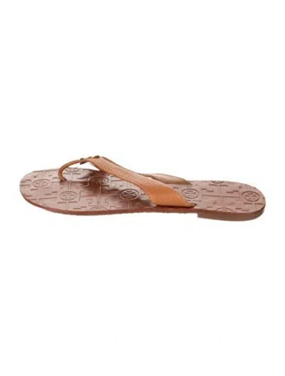 Pre-owned Tory Burch Leather Flip Flops In Brown
