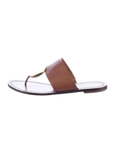 Pre-owned Tory Burch Leather Flip Flops In Brown
