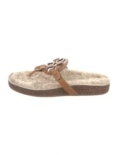 Pre-owned Tory Burch Leather Flip Flops In Brown