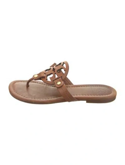 Pre-owned Tory Burch Leather Flip Flops In Brown