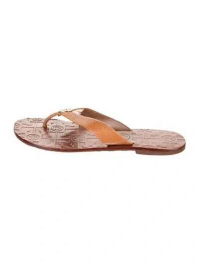 Pre-owned Tory Burch Leather Flip Flops In Brown