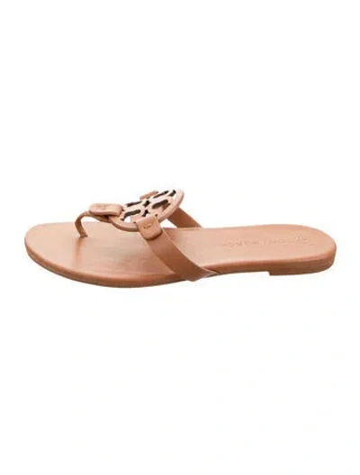 Pre-owned Tory Burch Leather Flip Flops In Brown