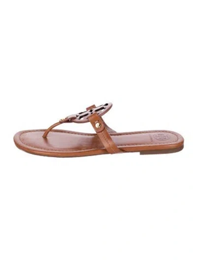 Pre-owned Tory Burch Leather Flip Flops In Brown