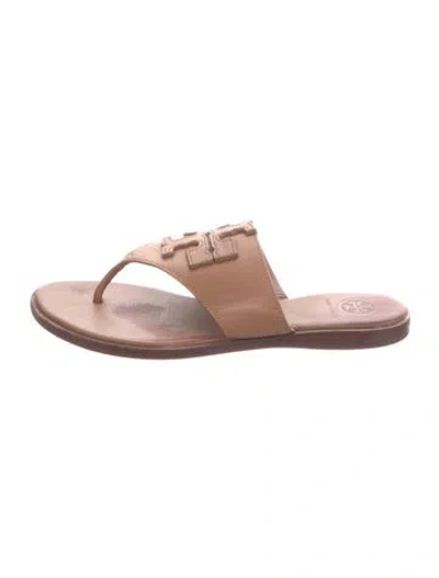 Pre-owned Tory Burch Leather Flip Flops In Brown