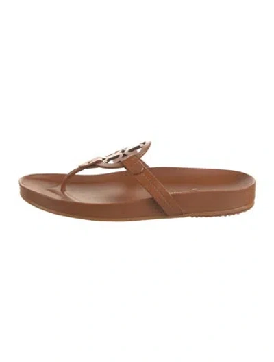 Pre-owned Tory Burch Leather Flip Flops In Brown
