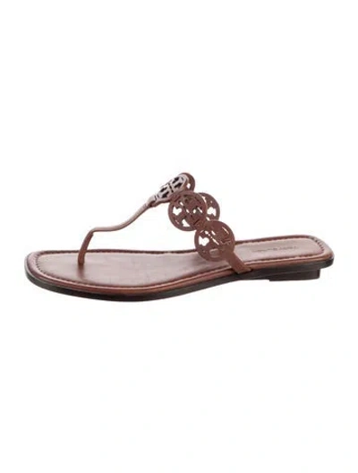Pre-owned Tory Burch Leather Flip Flops In Brown