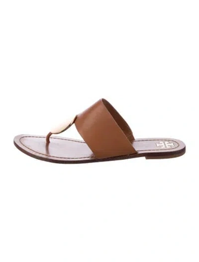 Pre-owned Tory Burch Leather Flip Flops In Brown