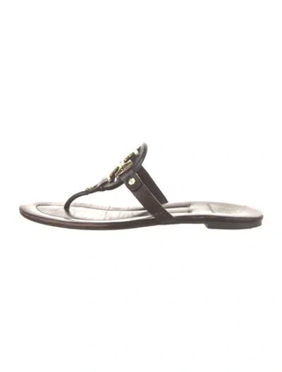 Pre-owned Tory Burch Leather Flip Flops In Brown/gold