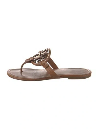 Pre-owned Tory Burch Leather Flip Flops In Brown/neutrals