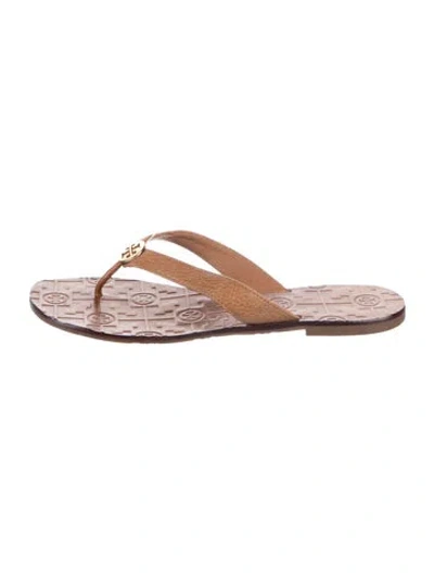 Pre-owned Tory Burch Leather Flip Flops In Brown/neutrals