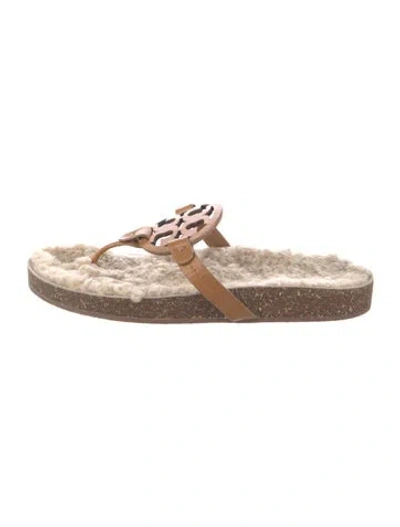 Pre-owned Tory Burch Leather Flip Flops In Brown/neutrals
