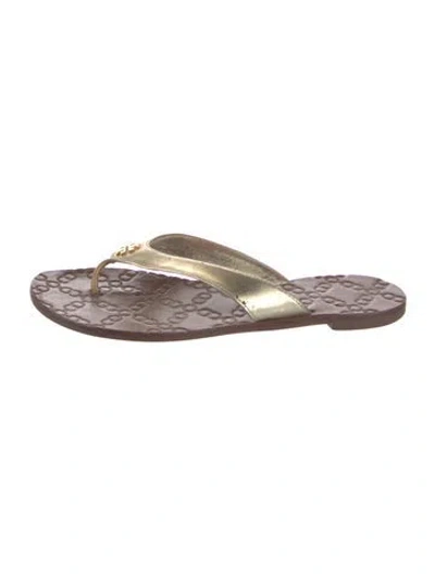 Pre-owned Tory Burch Leather Flip Flops In Gold