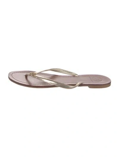 Pre-owned Tory Burch Leather Flip Flops In Gold