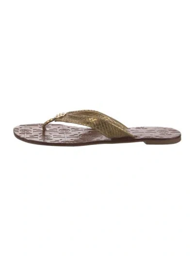 Pre-owned Tory Burch Leather Flip Flops In Gold