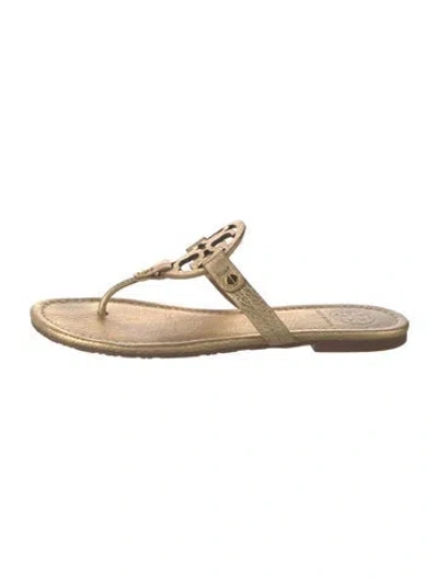 Pre-owned Tory Burch Leather Flip Flops In Gold
