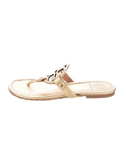 Pre-owned Tory Burch Leather Flip Flops In Gold