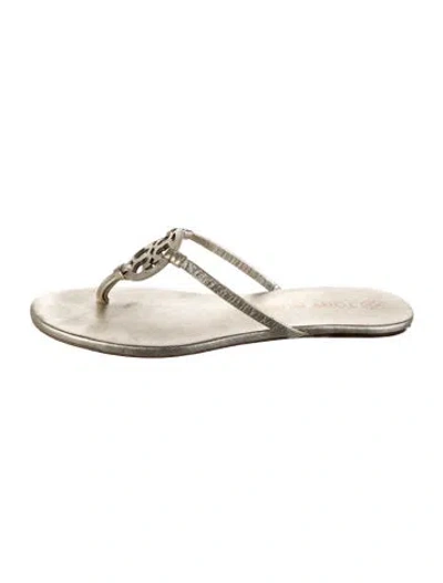 Pre-owned Tory Burch Leather Flip Flops In Gold