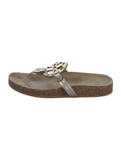 Pre-owned Tory Burch Leather Flip Flops In Gold/metallic