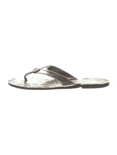 Pre-owned Tory Burch Leather Flip Flops In Gray