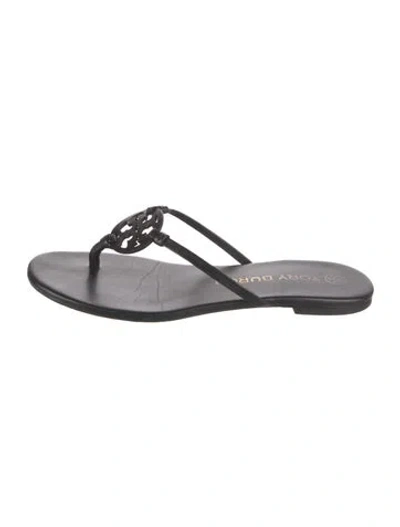 Pre-owned Tory Burch Leather Flip Flops In Gray