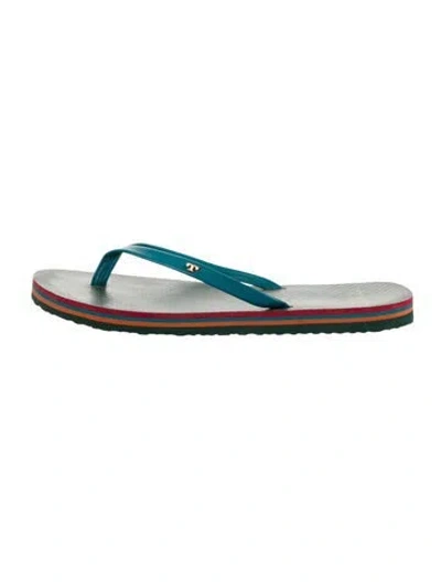 Pre-owned Tory Burch Leather Flip Flops In Green