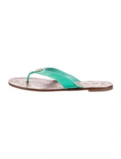 Pre-owned Tory Burch Leather Flip Flops In Green