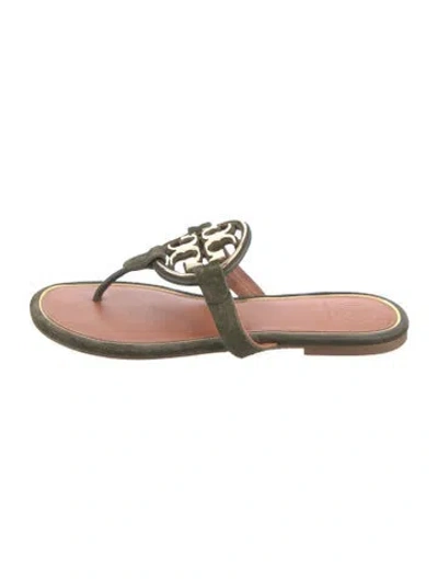Pre-owned Tory Burch Leather Flip Flops In Green