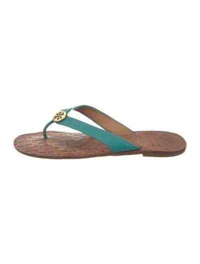 Pre-owned Tory Burch Leather Flip Flops In Green