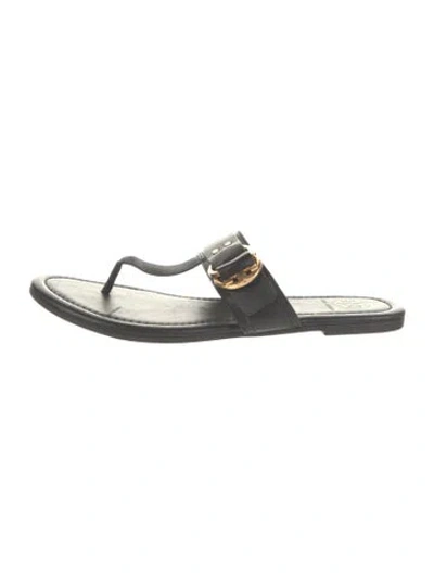 Pre-owned Tory Burch Leather Flip Flops In Grey