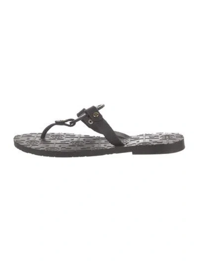 Pre-owned Tory Burch Leather Flip Flops In Grey
