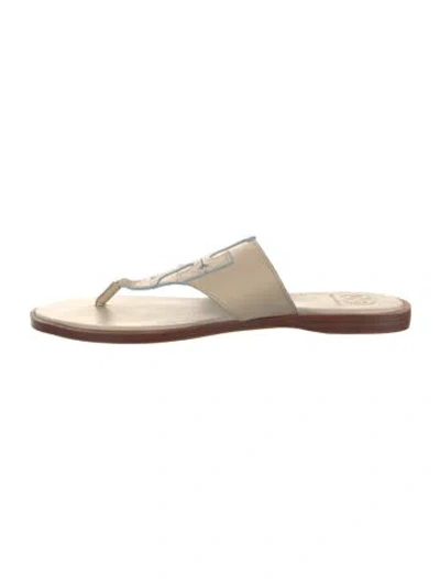 Pre-owned Tory Burch Leather Flip Flops In Grey