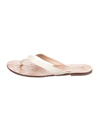 Pre-owned Tory Burch Leather Flip Flops In Neutral