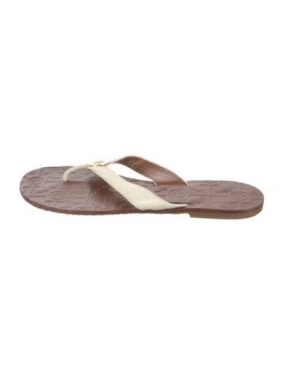 Pre-owned Tory Burch Leather Flip Flops In Neutral