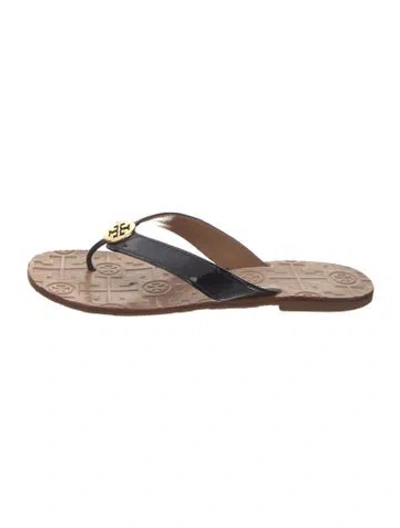 Pre-owned Tory Burch Leather Flip Flops In Neutral