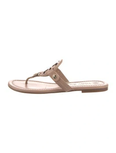 Pre-owned Tory Burch Leather Flip Flops In Neutral