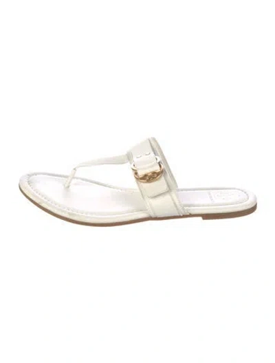 Pre-owned Tory Burch Leather Flip Flops In Neutral