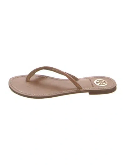 Pre-owned Tory Burch Leather Flip Flops In Neutral