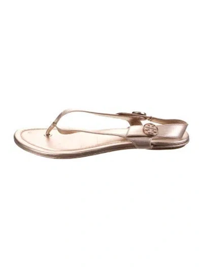 Pre-owned Tory Burch Leather Flip Flops In Neutral
