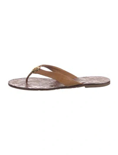 Pre-owned Tory Burch Leather Flip Flops In Neutral