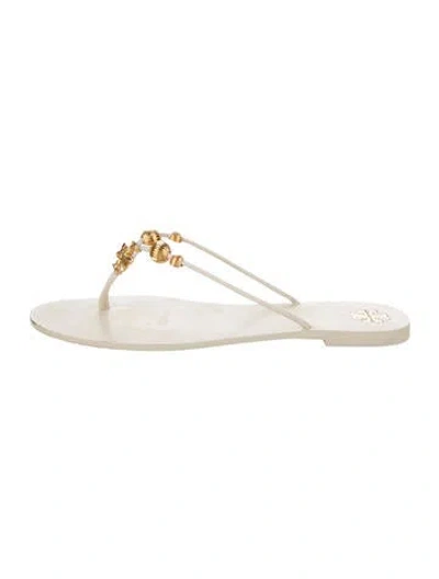 Pre-owned Tory Burch Leather Flip Flops In Neutral