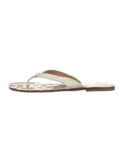 Pre-owned Tory Burch Leather Flip Flops In Neutral
