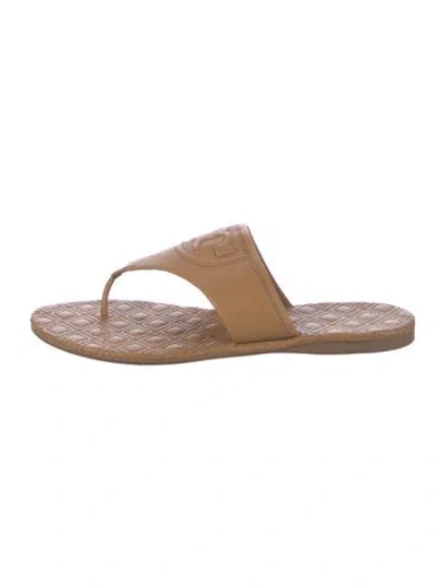 Pre-owned Tory Burch Leather Flip Flops In Neutral