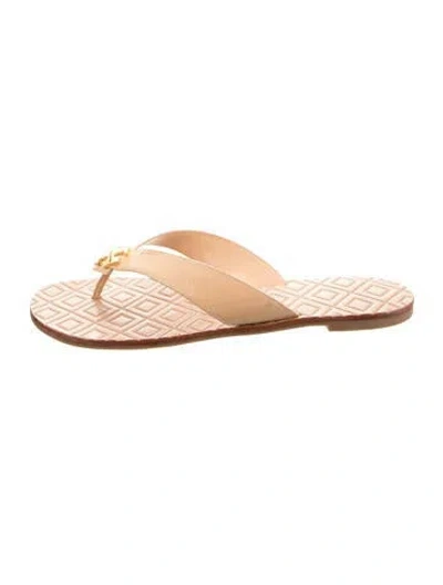 Pre-owned Tory Burch Leather Flip Flops In Neutral